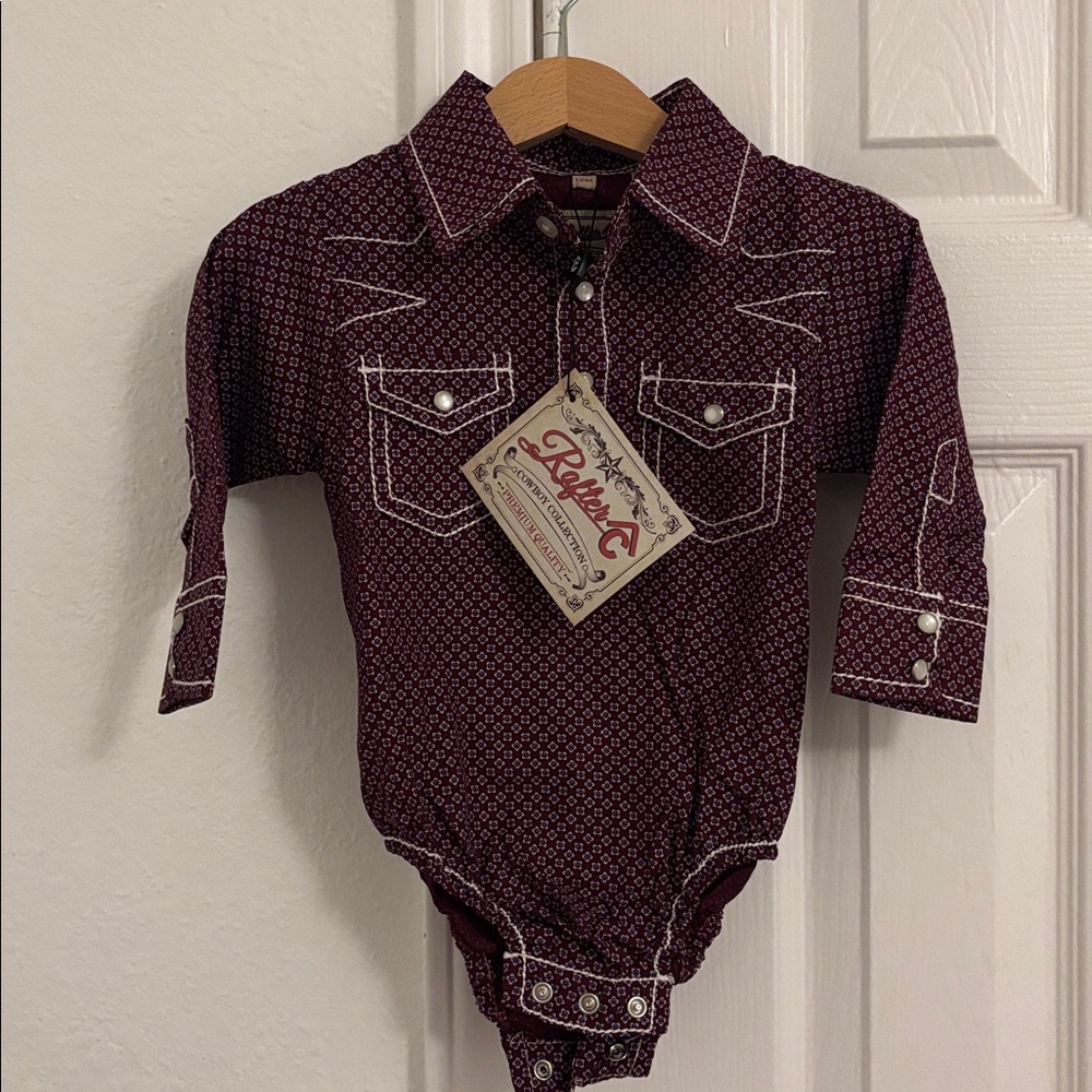 Rafter C Burgundy Baby Cowboy Bodysuit with White Accents
